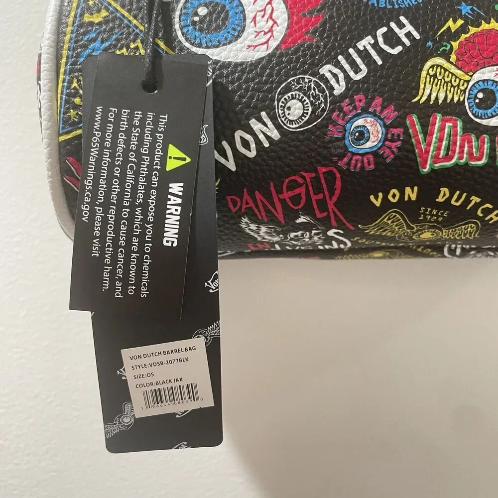 Von Dutch Y2K Barrel Shoulder Bag NWT - Black Jax Graphic Eyeball